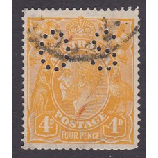 Australian    King George V    4d Orange   Single Crown WMK  Perf O.S. Plate Variety 1R7..